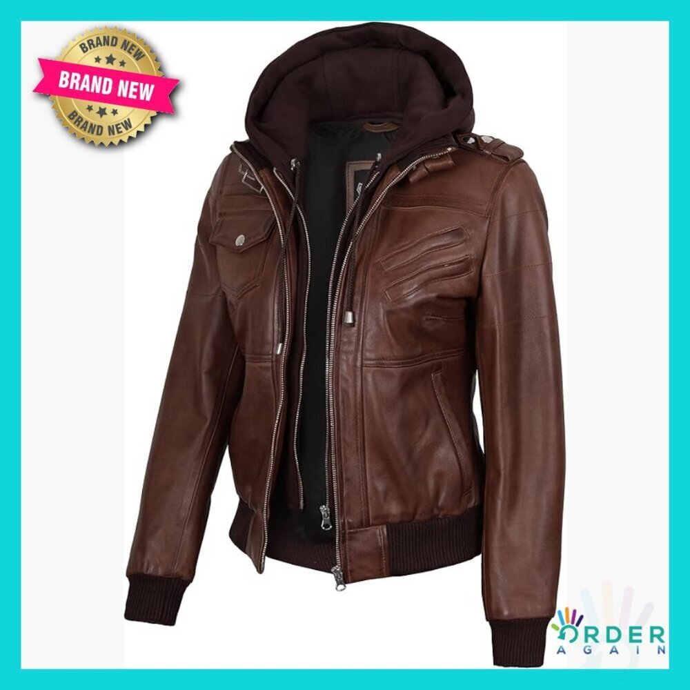 Lambskin Leather Bomber Jacket with Detachable Hood Classic Chic Y2K Style